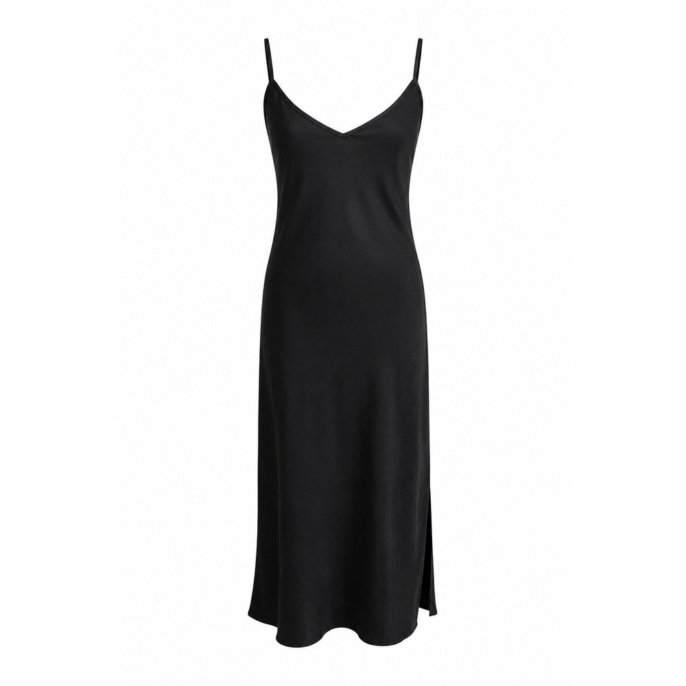 Wilfred S Only Slip Dress Midi Satin V-Neck Adjustable Straps Black Evening